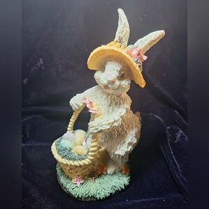 Cream and White Rabbit Sculpture with Hat